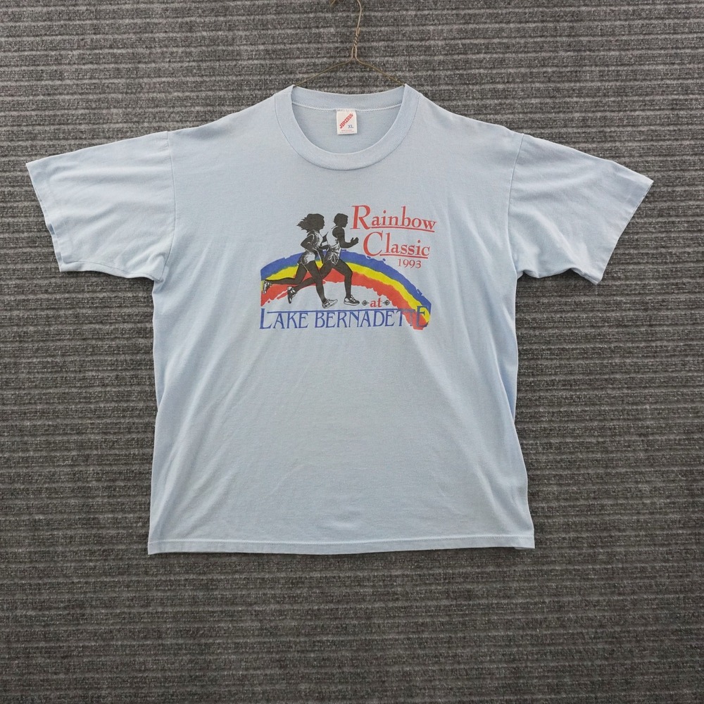 Vintage 90s Thin T-Shirt XL Blue Rainbow Classic Marathon Running 1993 Tee